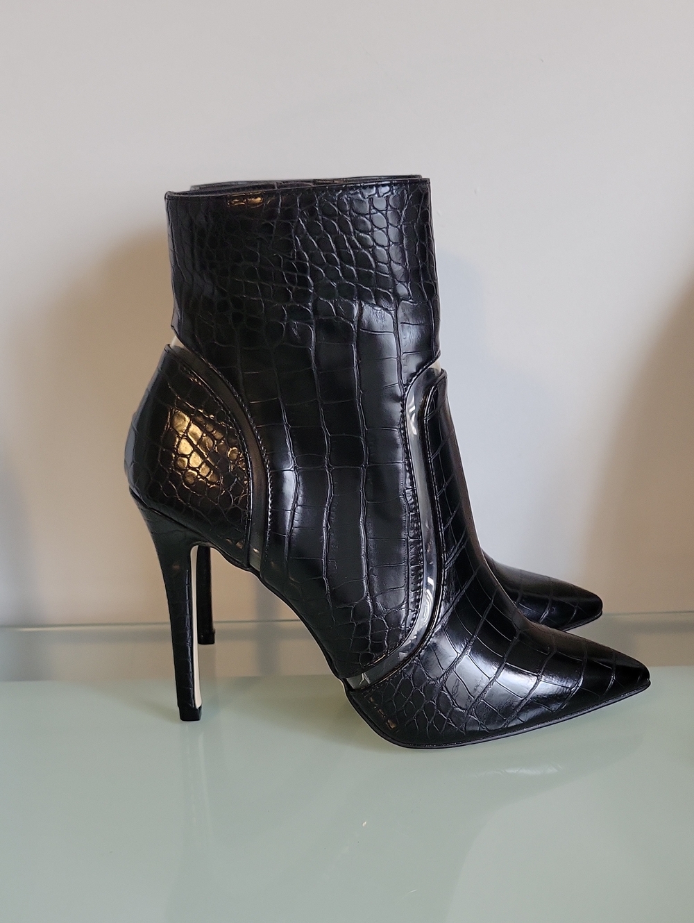 Call It Spring Croc-Embossed Pointed Toe Stiletto Ankle Boots - Black